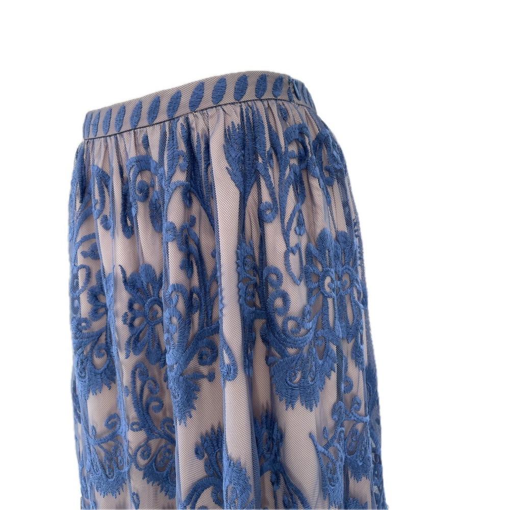 Sundance Cream Blue Lace Overlay Knee Length Skirt Size 6 S - Picture 5 of 10